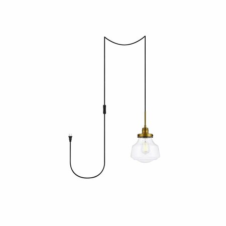 CLING Lyle 1 Light Brass & Clear Seeded Glass Plug-In Pendant CL2960191